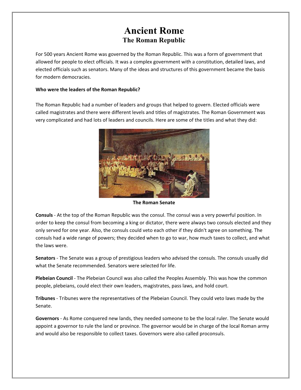 The Roman Republic Worksheet