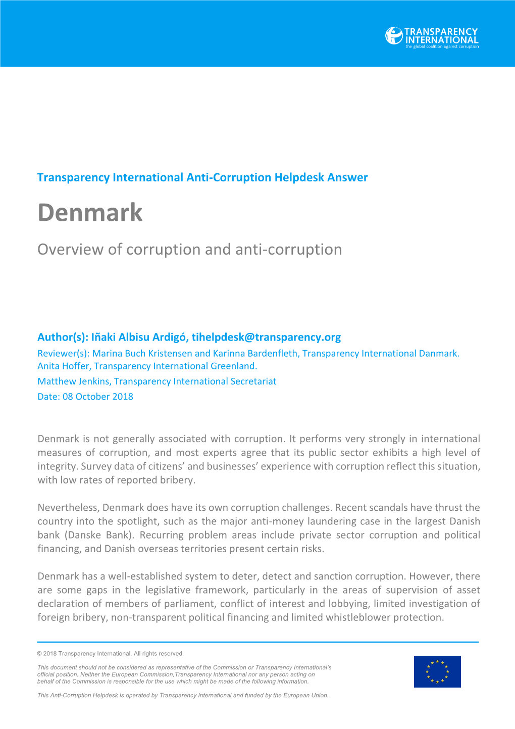 Denmark Overview of Corruption and Anti-Corruption