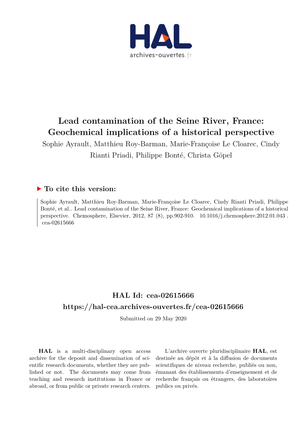 Lead Contamination of the Seine River, France
