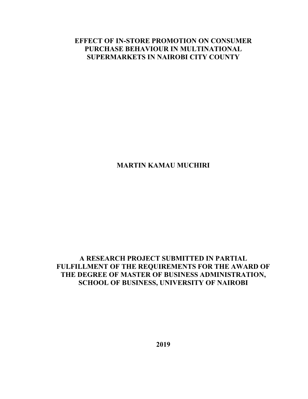 Effect of In-Store Promotion on Consumer Purchase Behaviour in Multinational Supermarkets in Nairobi City County