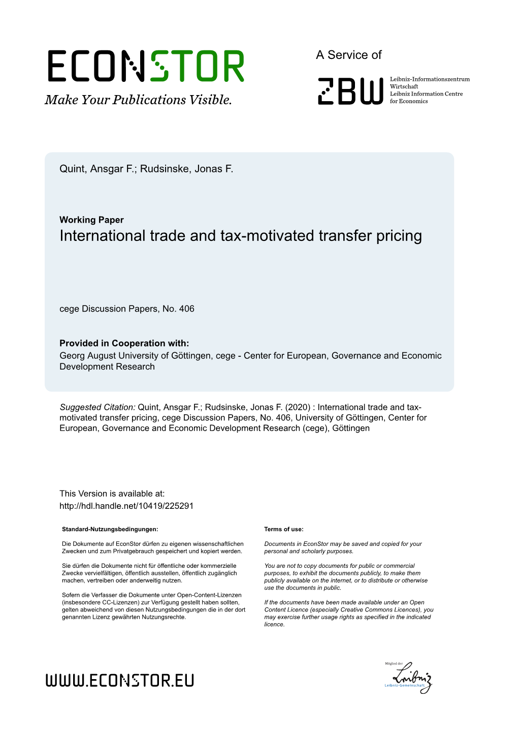 International Trade and Tax-Motivated Transfer Pricing