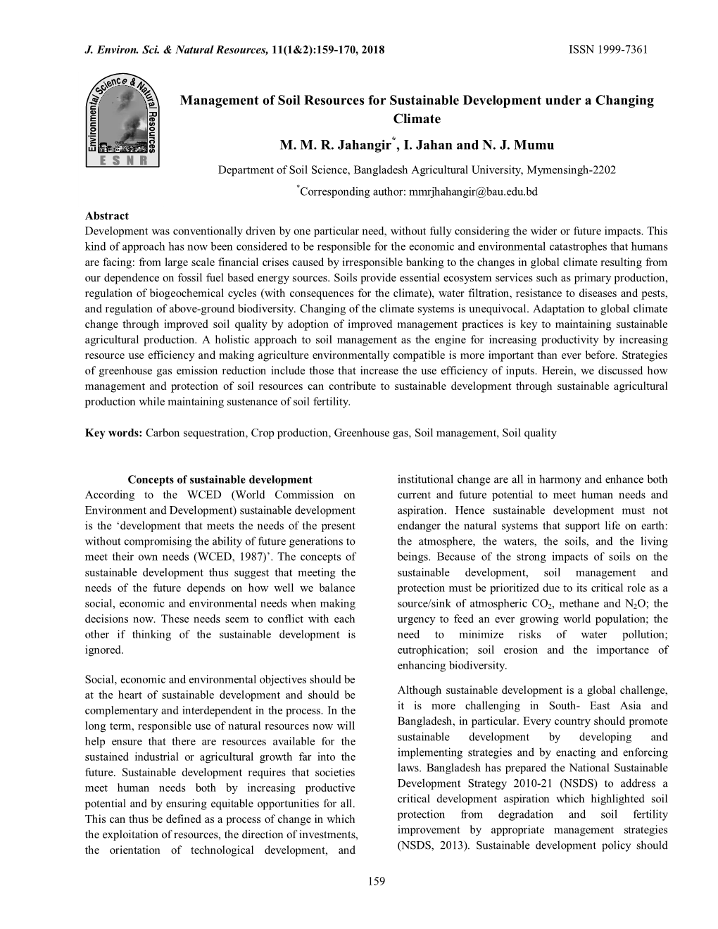 Management of Soil Resources for Sustainable Development Under a Changing Climate