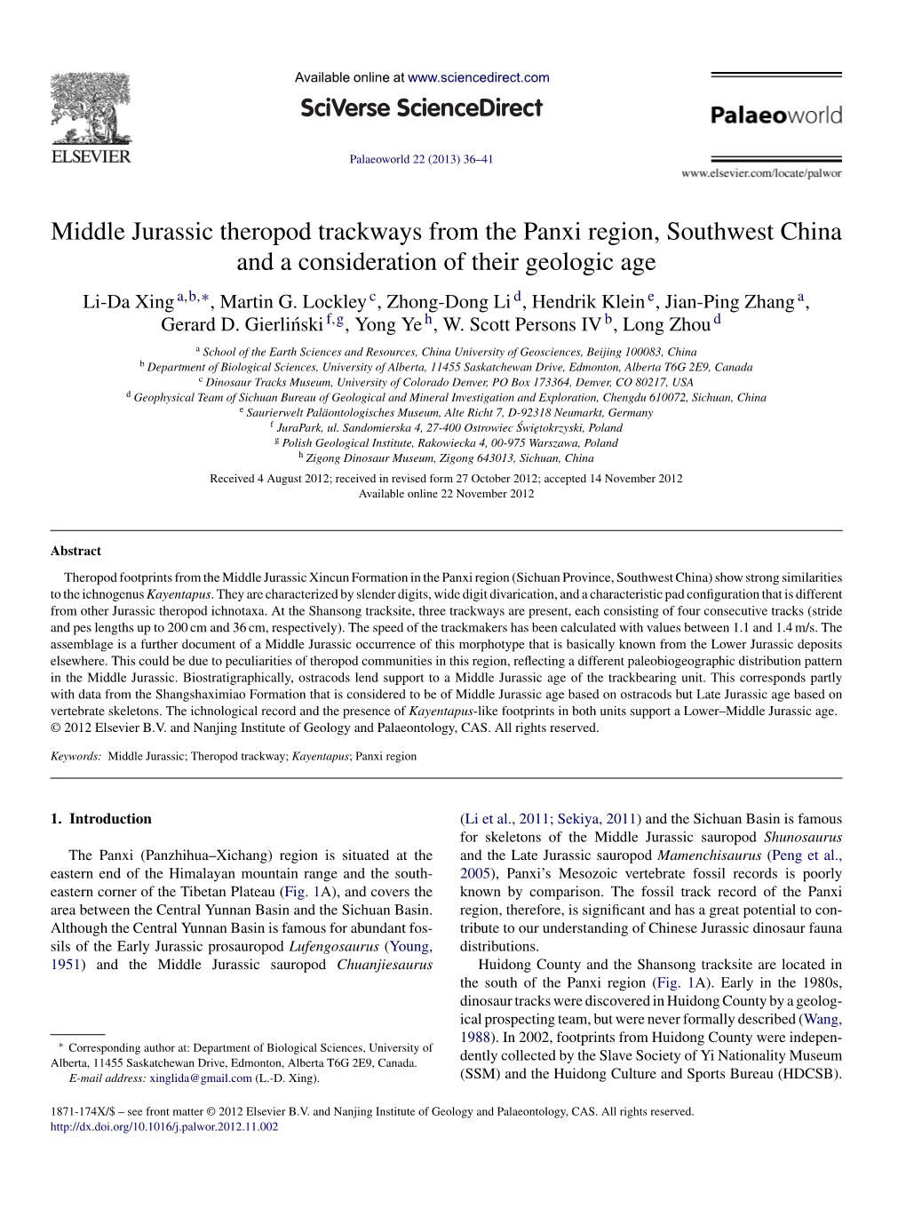 Middle Jurassic Theropod Trackways from the Panxi Region, Southwest China