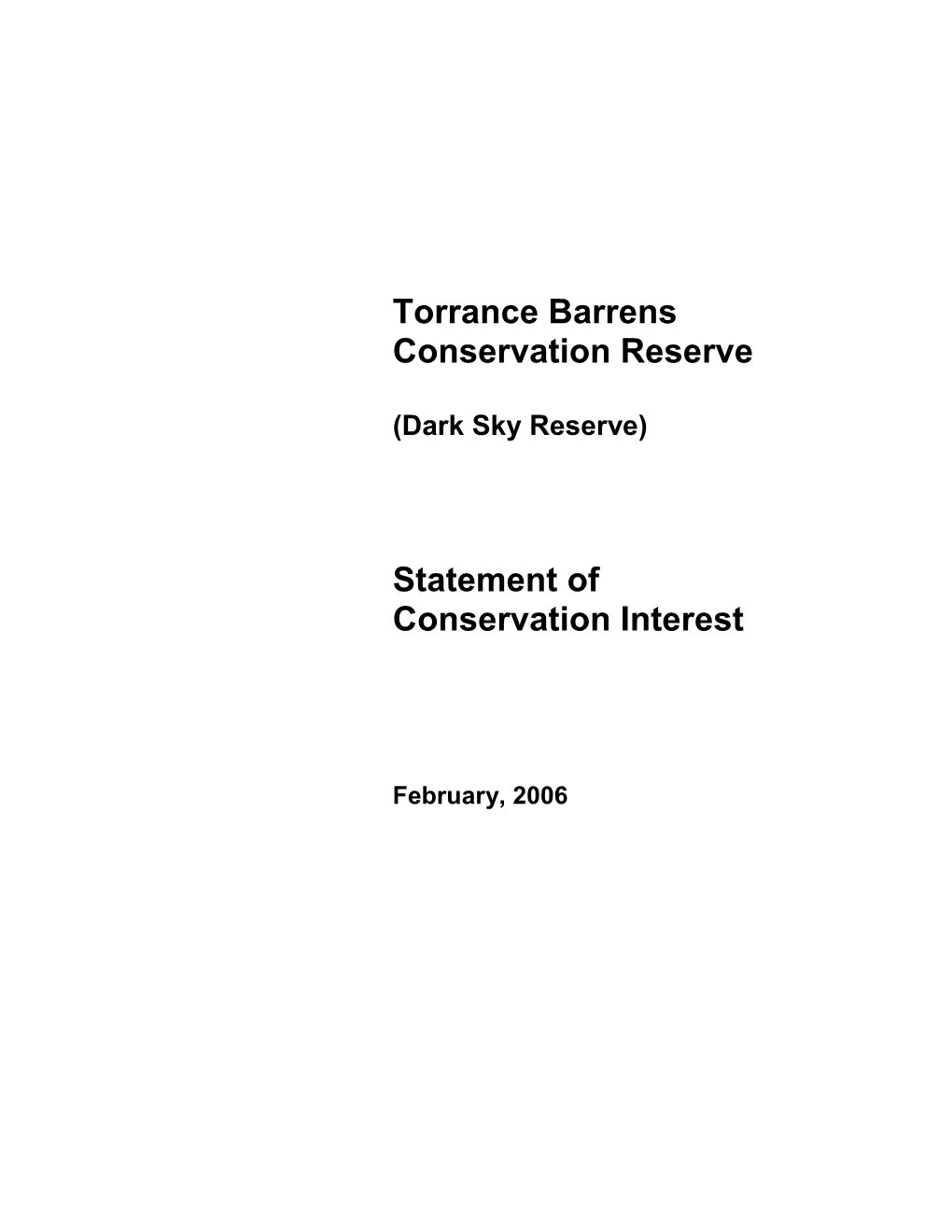 Torrance Barrens Conservation Reserve Statement Of