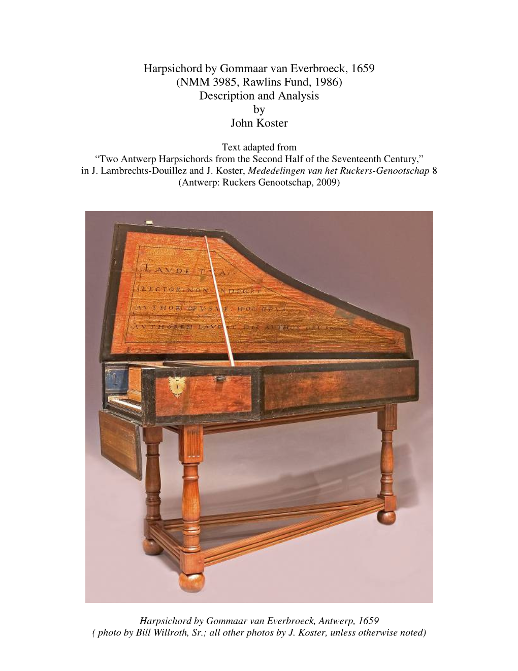 Harpsichord by Gommaar Van Everbroeck, 1659 (NMM 3985, Rawlins Fund, 1986) Description and Analysis by John Koster