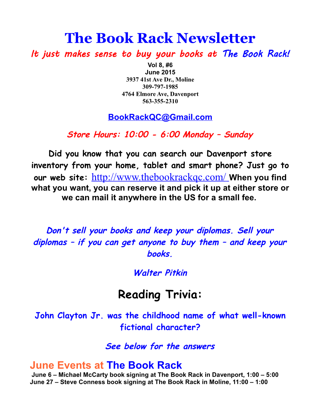 The Book Rack Newsletter