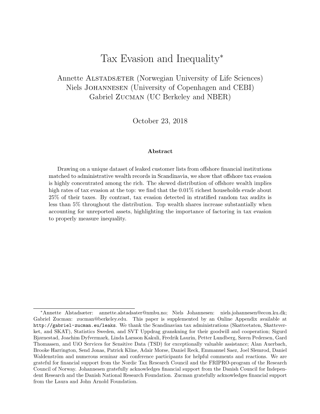 Tax Evasion and Inequality∗