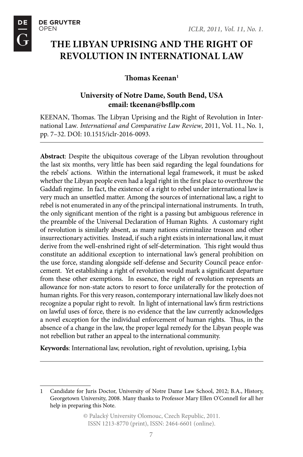 The Libyan Uprising and the Right of Revolution in International Law