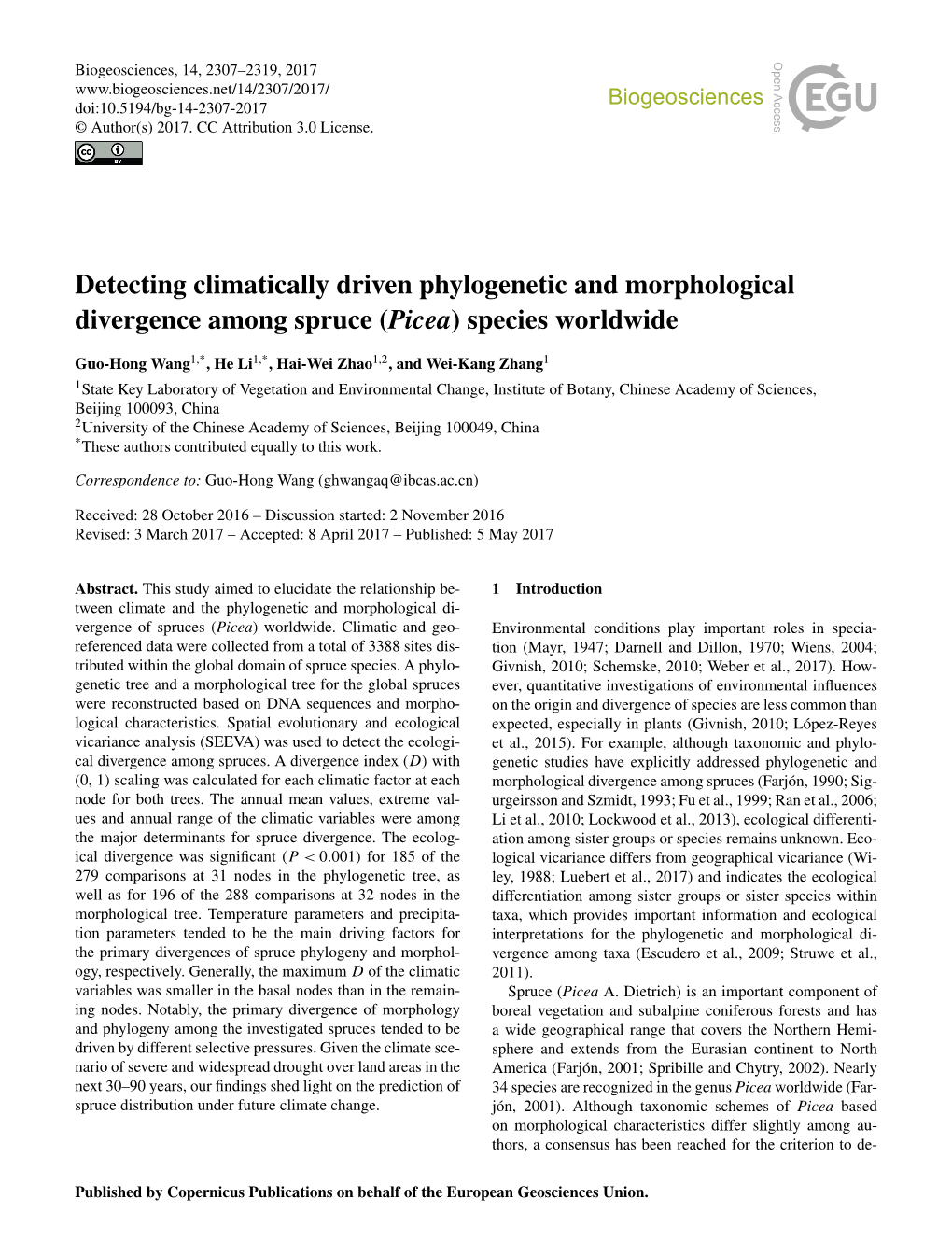 Detecting Climatically Driven Phylogenetic and Morphological Divergence Among Spruce (Picea) Species Worldwide