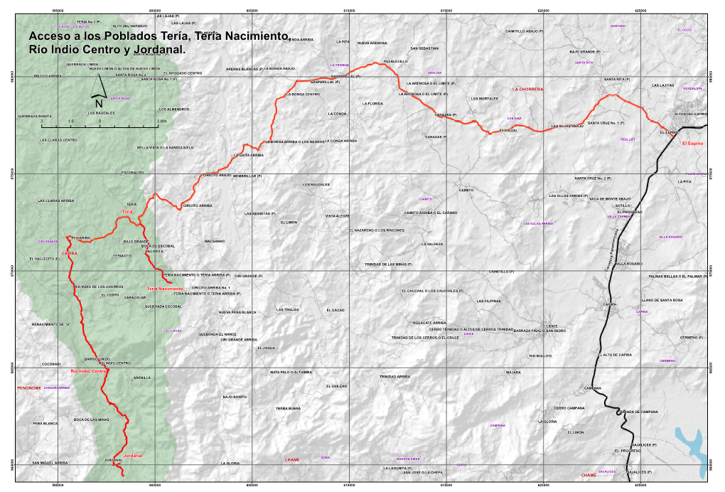 Acceso a Los Poblados Tería, Tería Nacimiento, Río Indio Centro Y