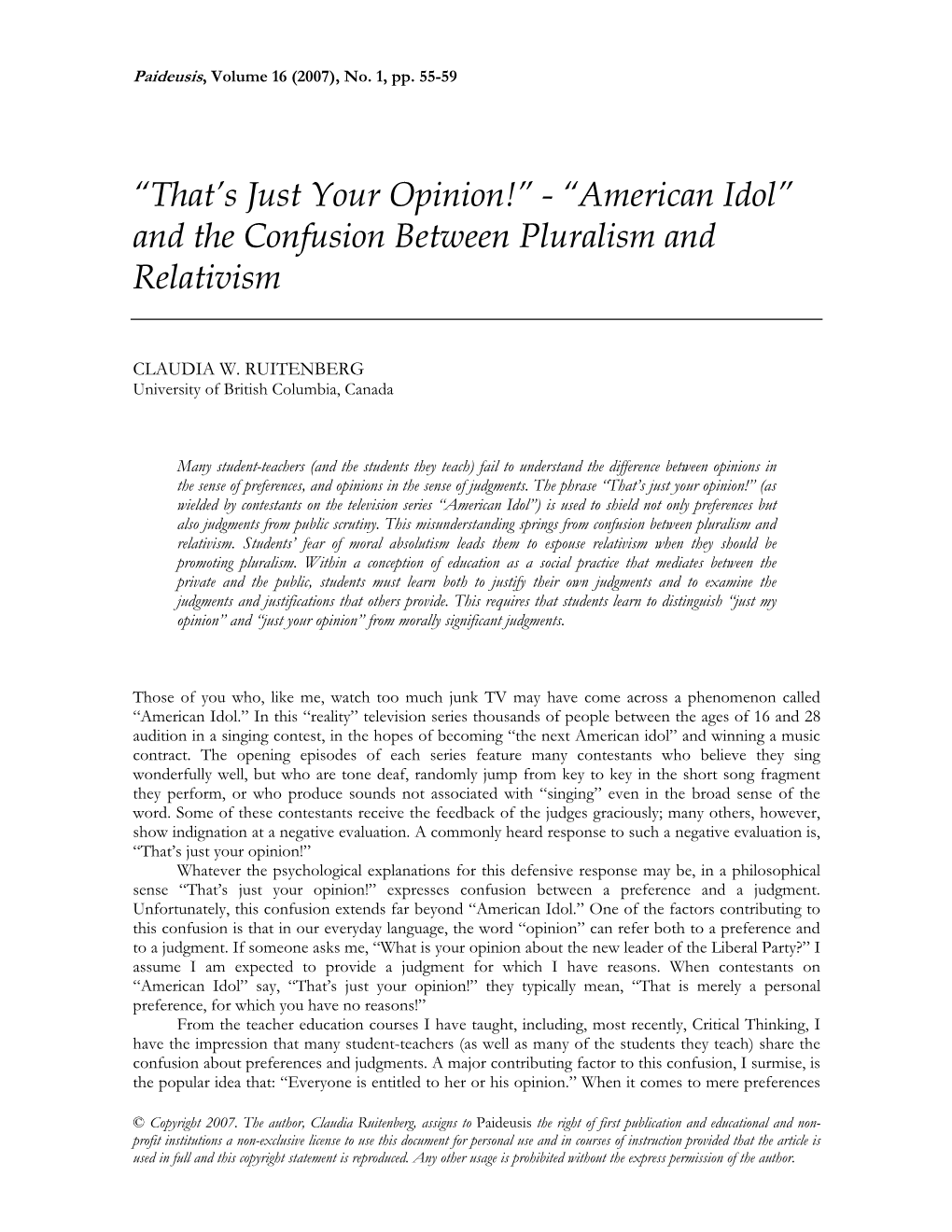 “American Idol” and the Confusion Between Pluralism and Relativism