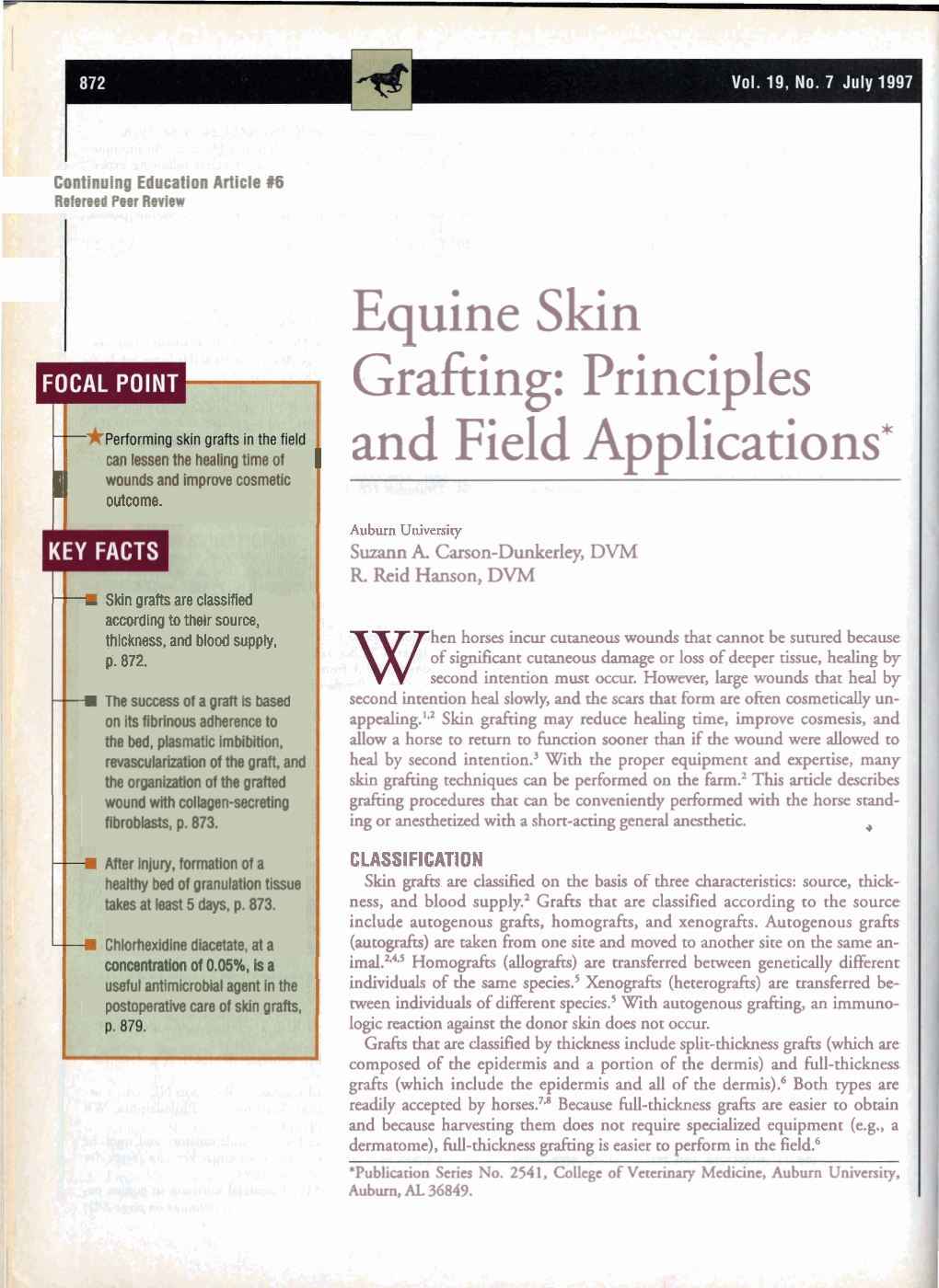 Equine Skin Grafting: Principles and Field Applications*