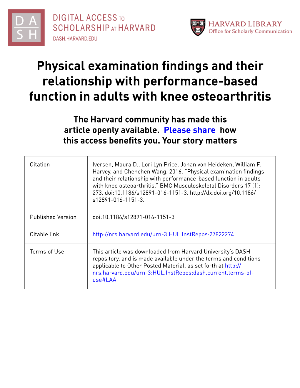 Physical Examination Findings and Their Relationship with Performance-Based Function in Adults with Knee Osteoarthritis