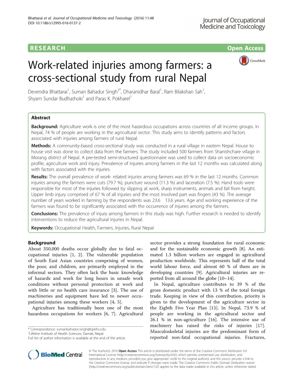 Work-Related Injuries Among Farmers