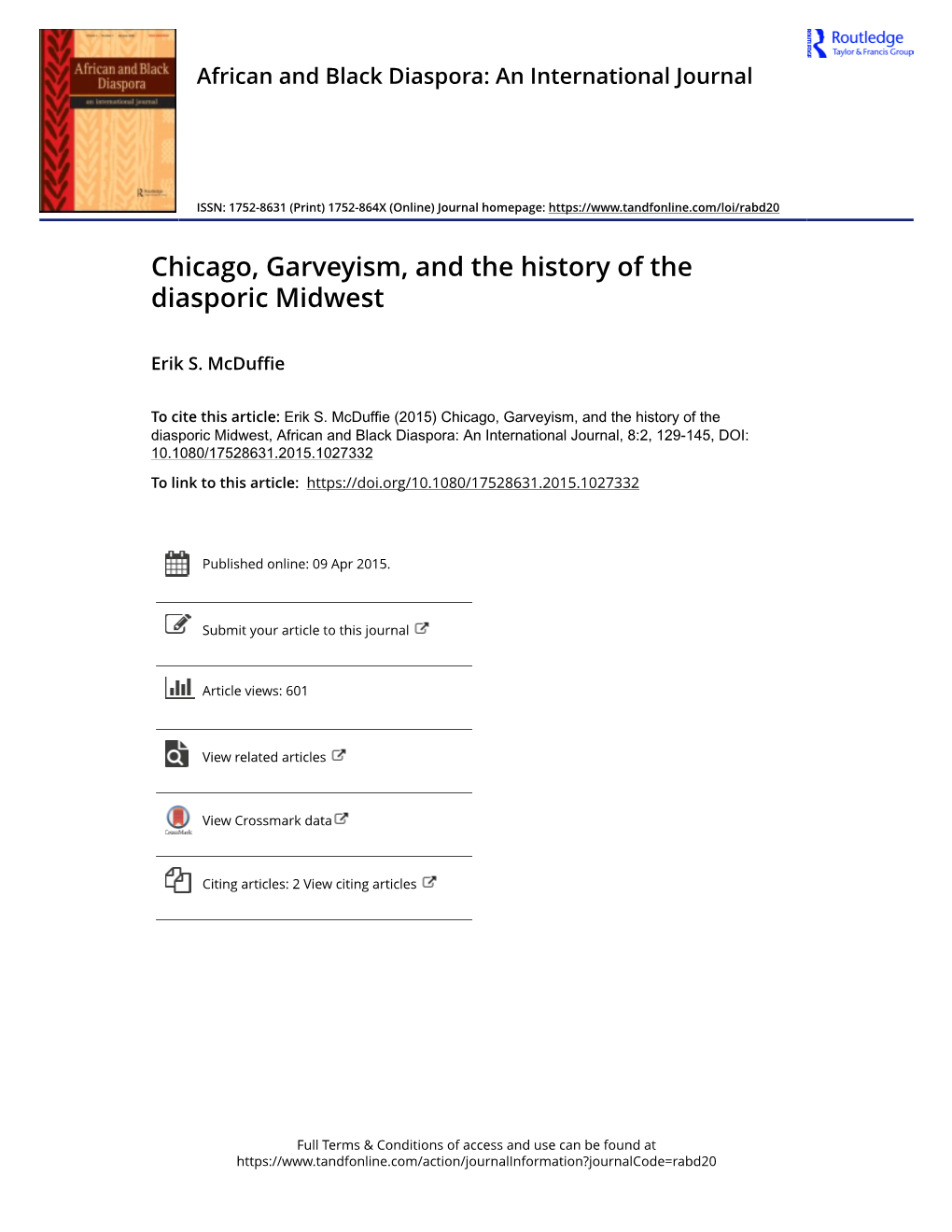 Chicago, Garveyism, and the History of the Diasporic Midwest