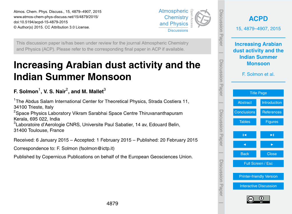 Increasing Arabian Dust Activity and the Indian Summer Monsoon