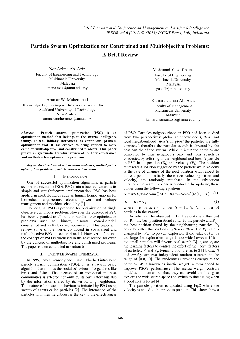 Particle Swarm Optimization for Constrained and Multiobjective Problems: a Brief Review