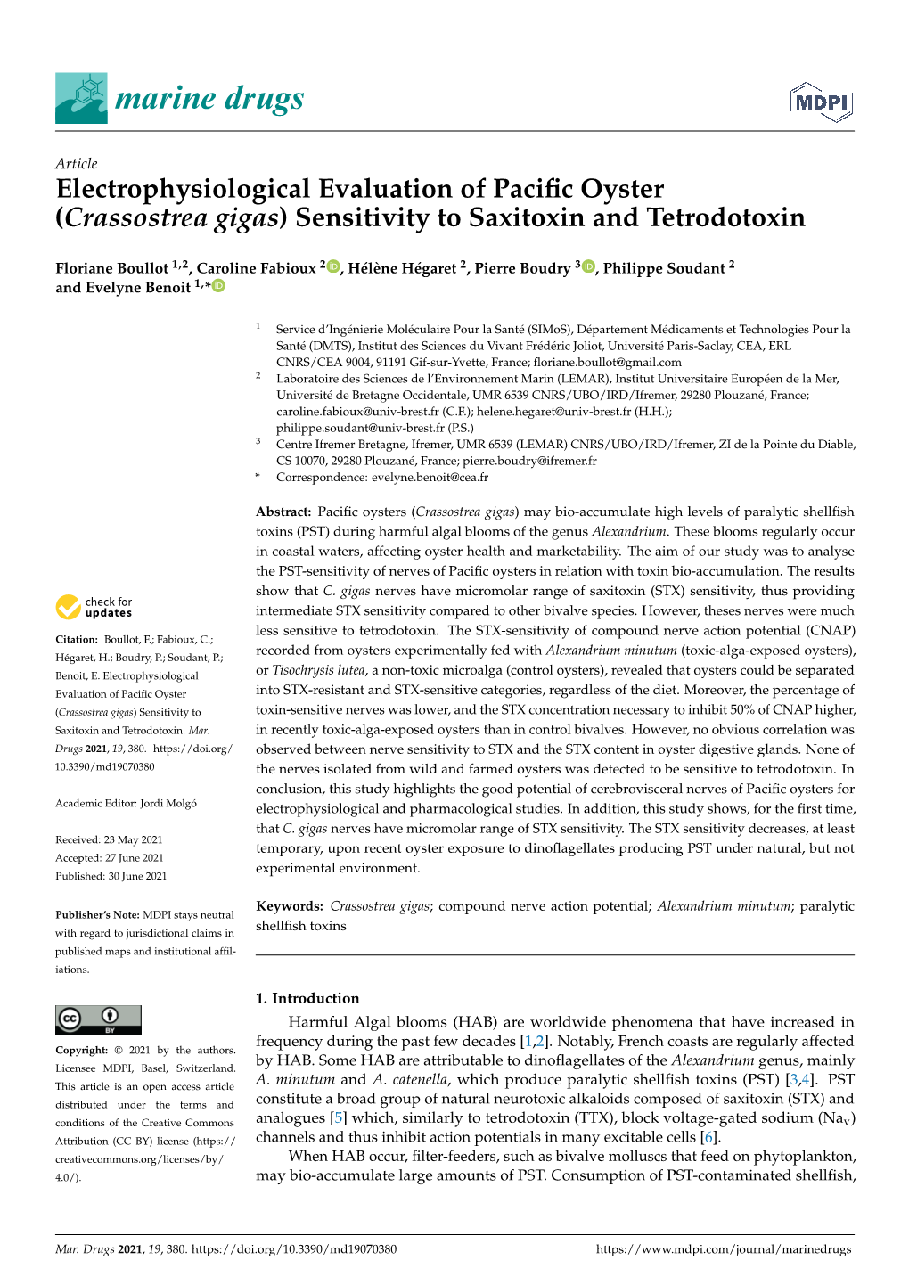 Electrophysiological Evaluation of Pacific Oyster (Crassostrea Gigas