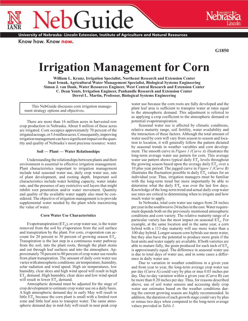 Irrigation Management for Corn William L