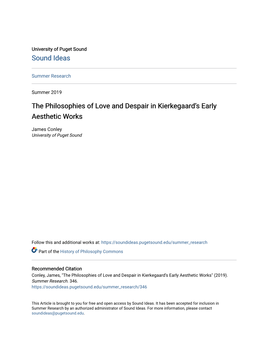 The Philosophies of Love and Despair in Kierkegaard's Early Aesthetic