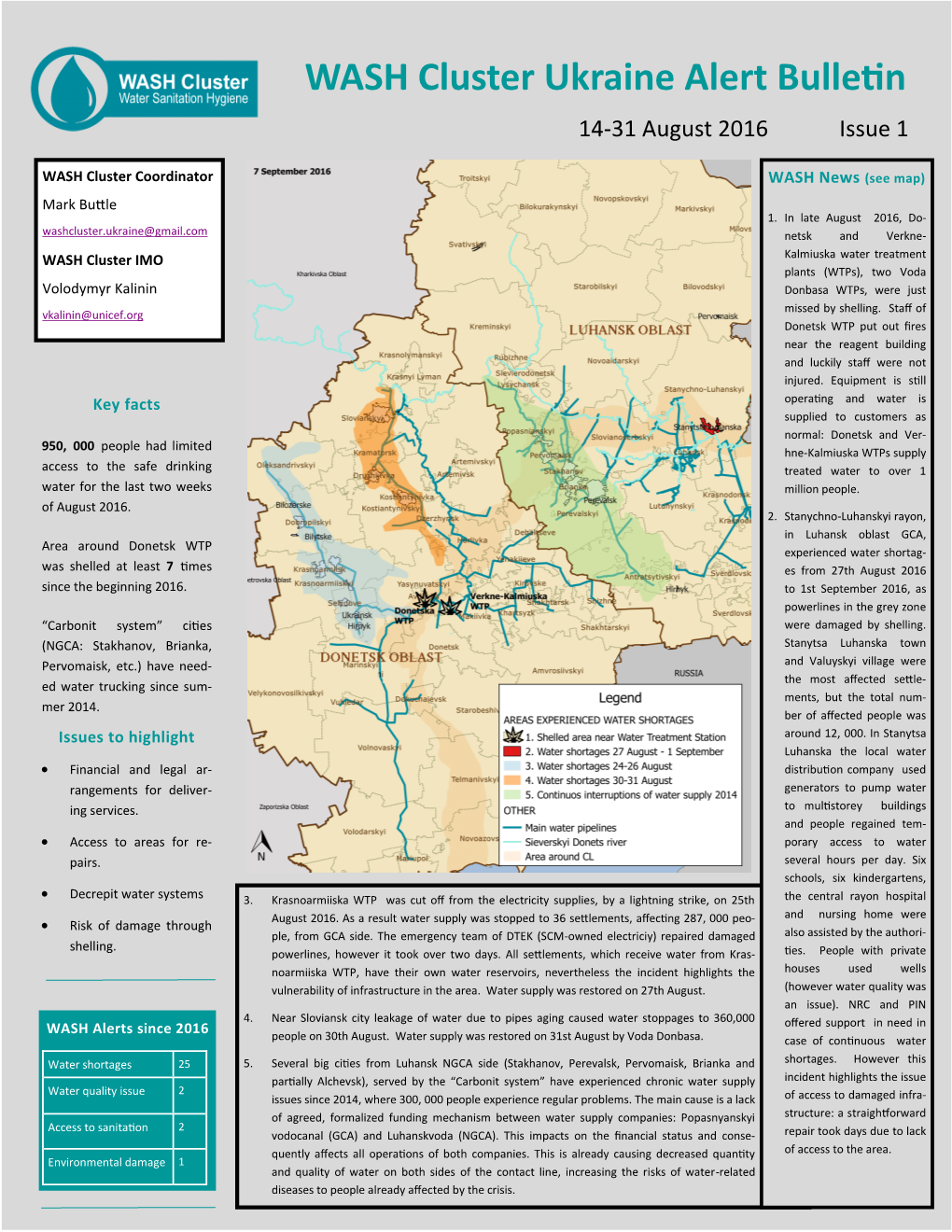 WASH Cluster Ukraine Alert Bulletin 14-31 August 2016 Issue 1