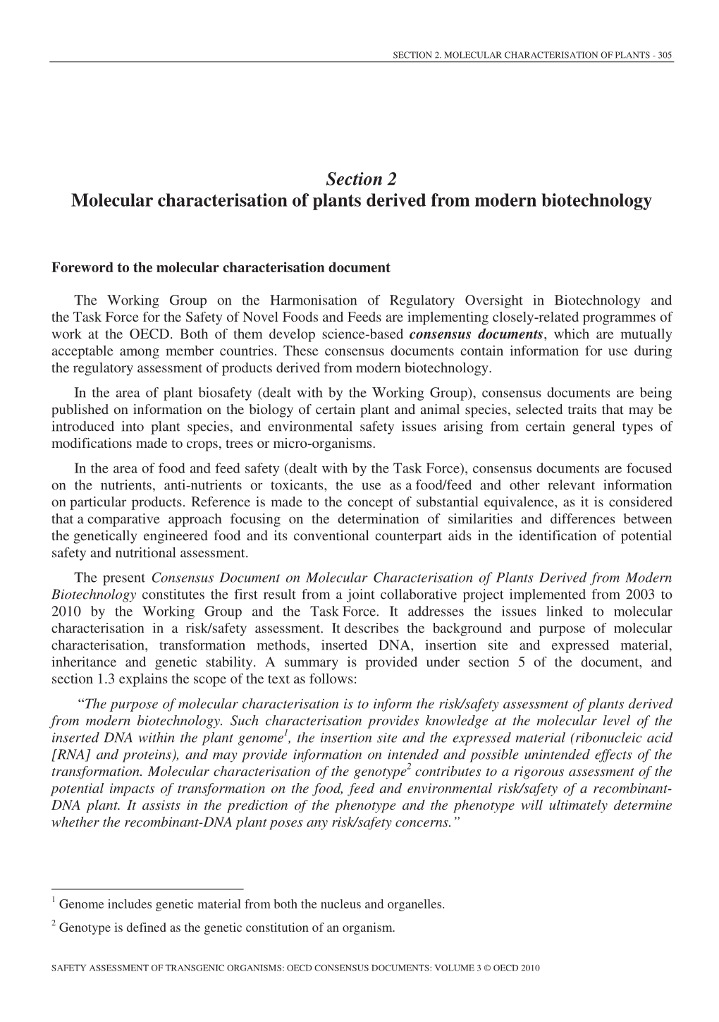 Section 2 Molecular Characterisation of Plants Derived from Modern Biotechnology