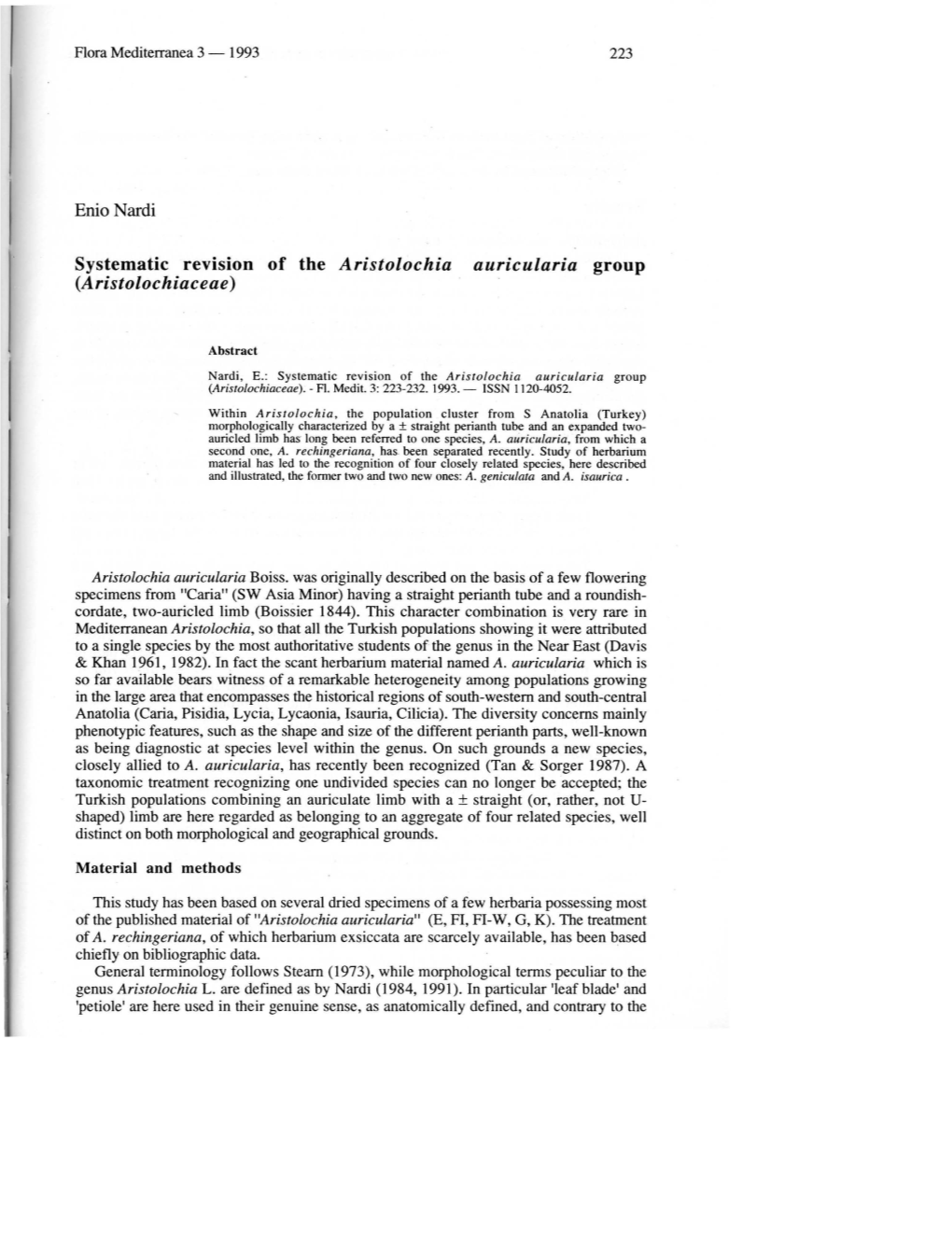 Systematic Revision of the Aristolochia Auricularia Group (Aristolochiaceae)