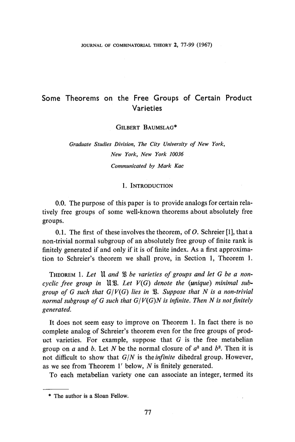 Some Theorems on the Free Groups of Certain Product Varieties