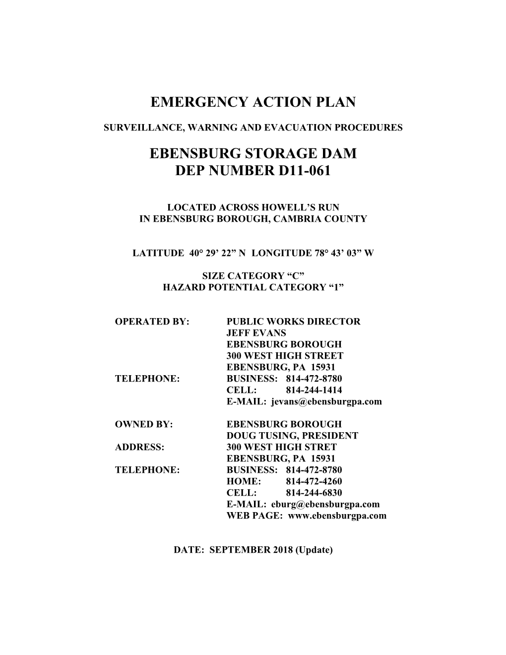 Emergency Action Plan Ebensburg Storage Dam Dep Number D11-061 16