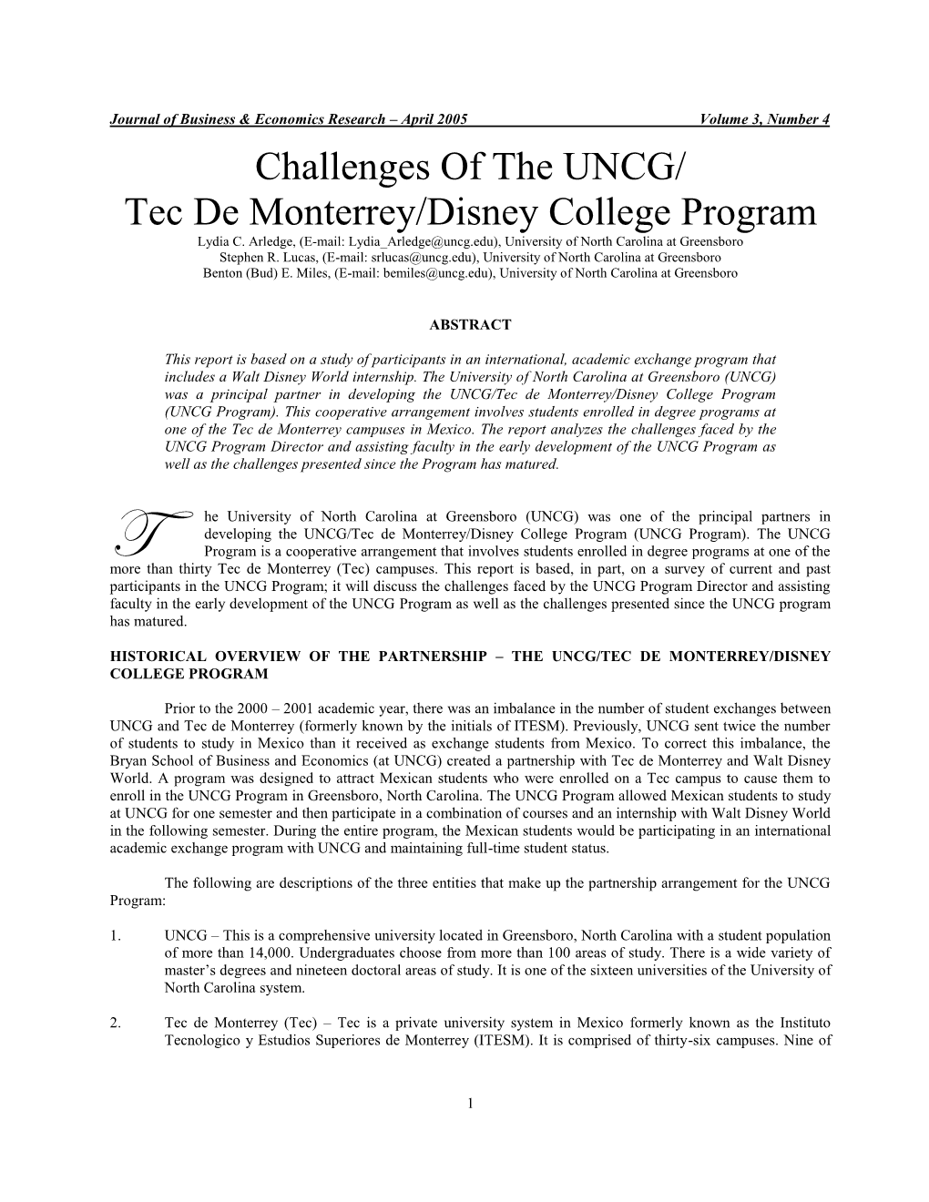 Challenges of the UNCG/Tec De Monterrey/Disney College Program