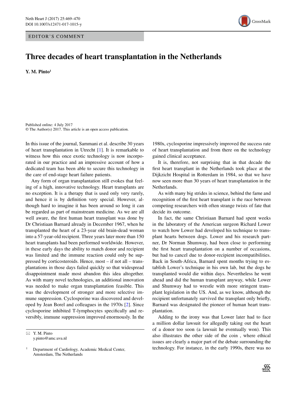 Three Decades of Heart Transplantation in the Netherlands