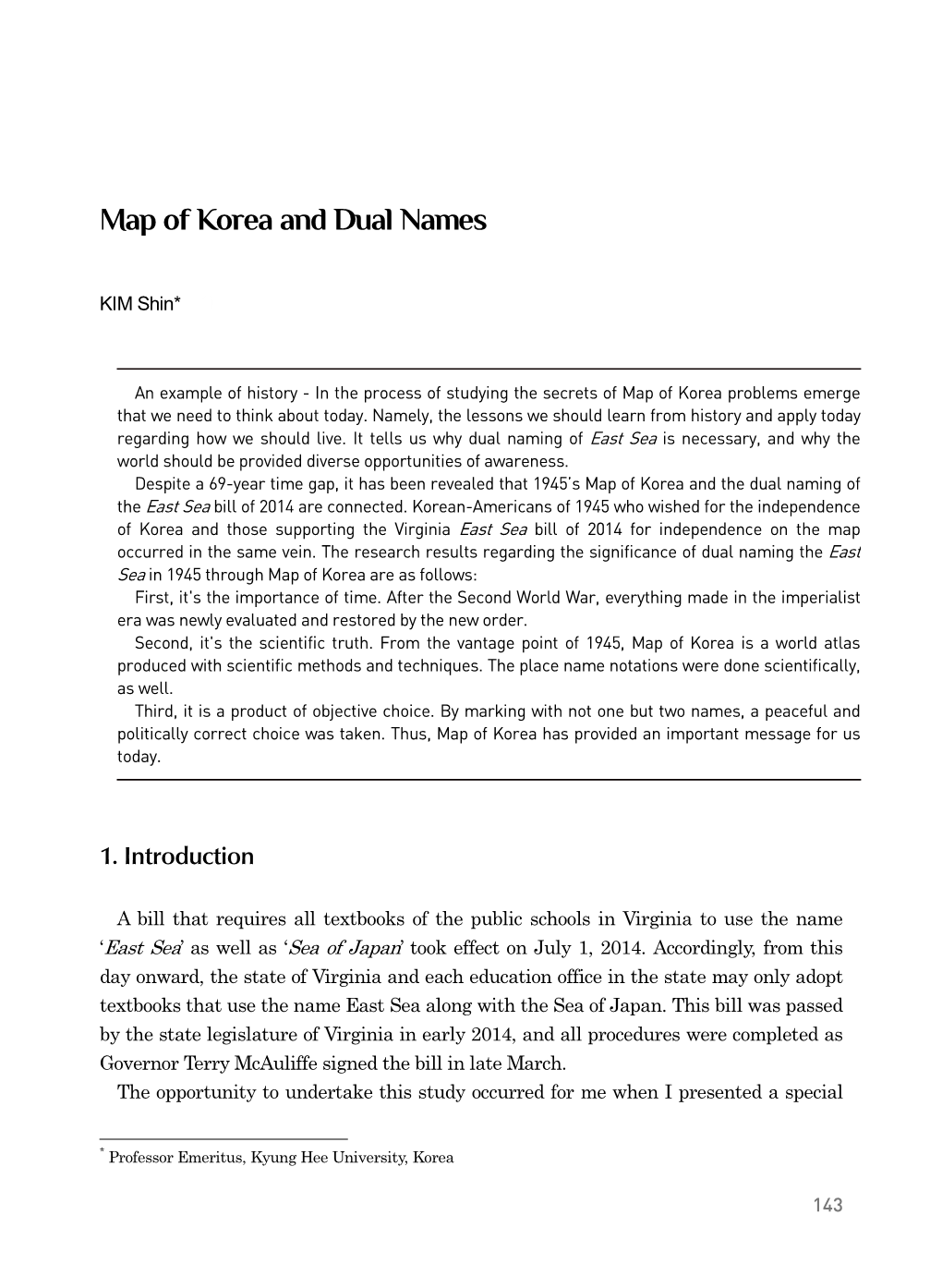 Map of Korea and Dual Names
