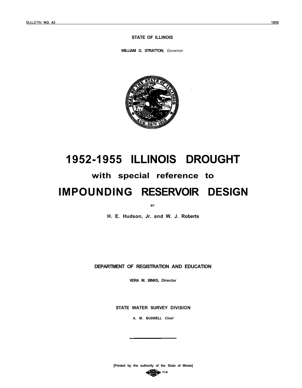 1952-1955 ILLINOIS DROUGHT with Special Reference to IMPOUNDING RESERVOIR DESIGN