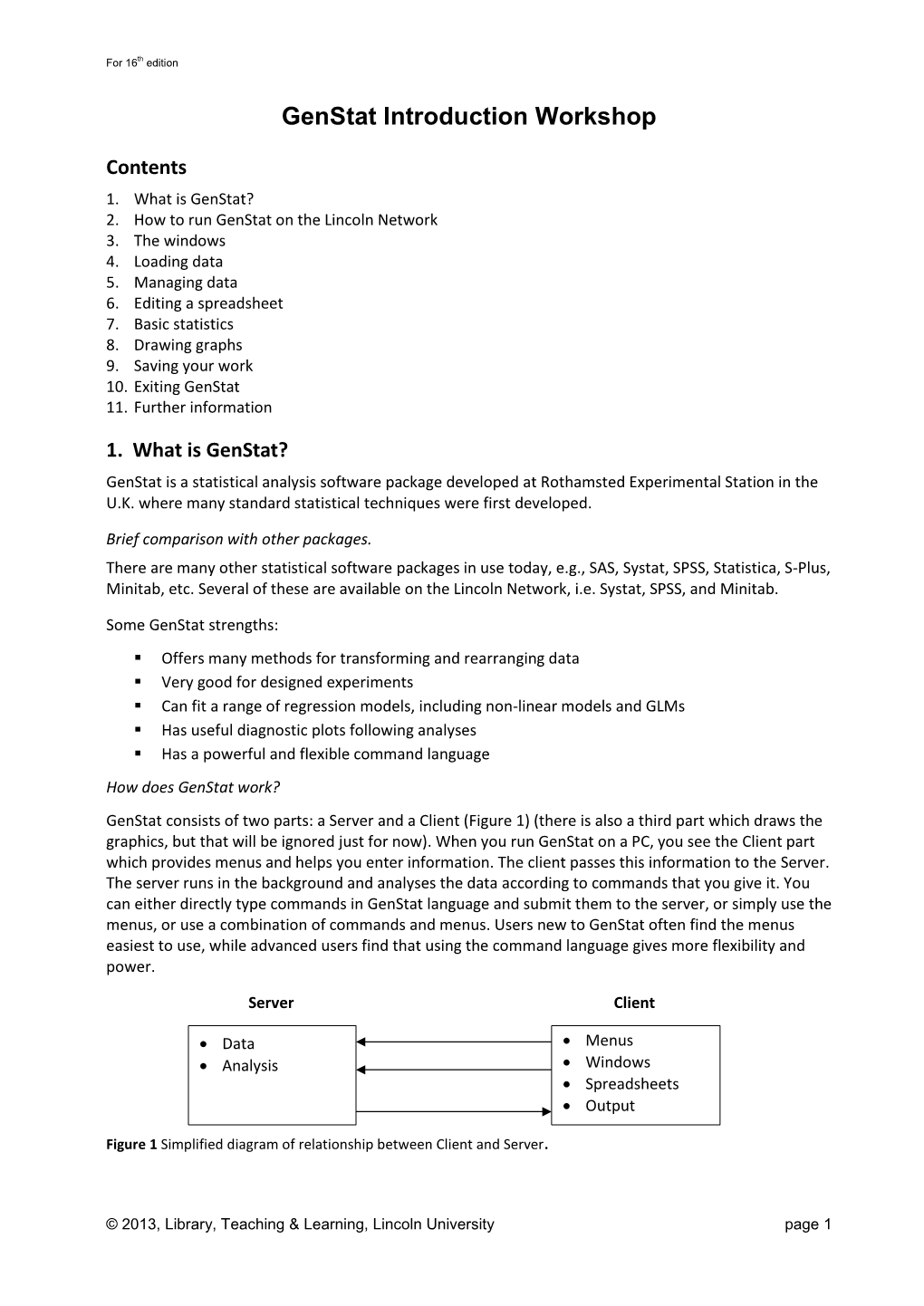 Genstat Introduction Workshop