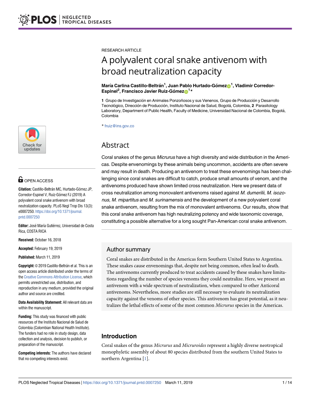 A Polyvalent Coral Snake Antivenom with Broad Neutralization Capacity