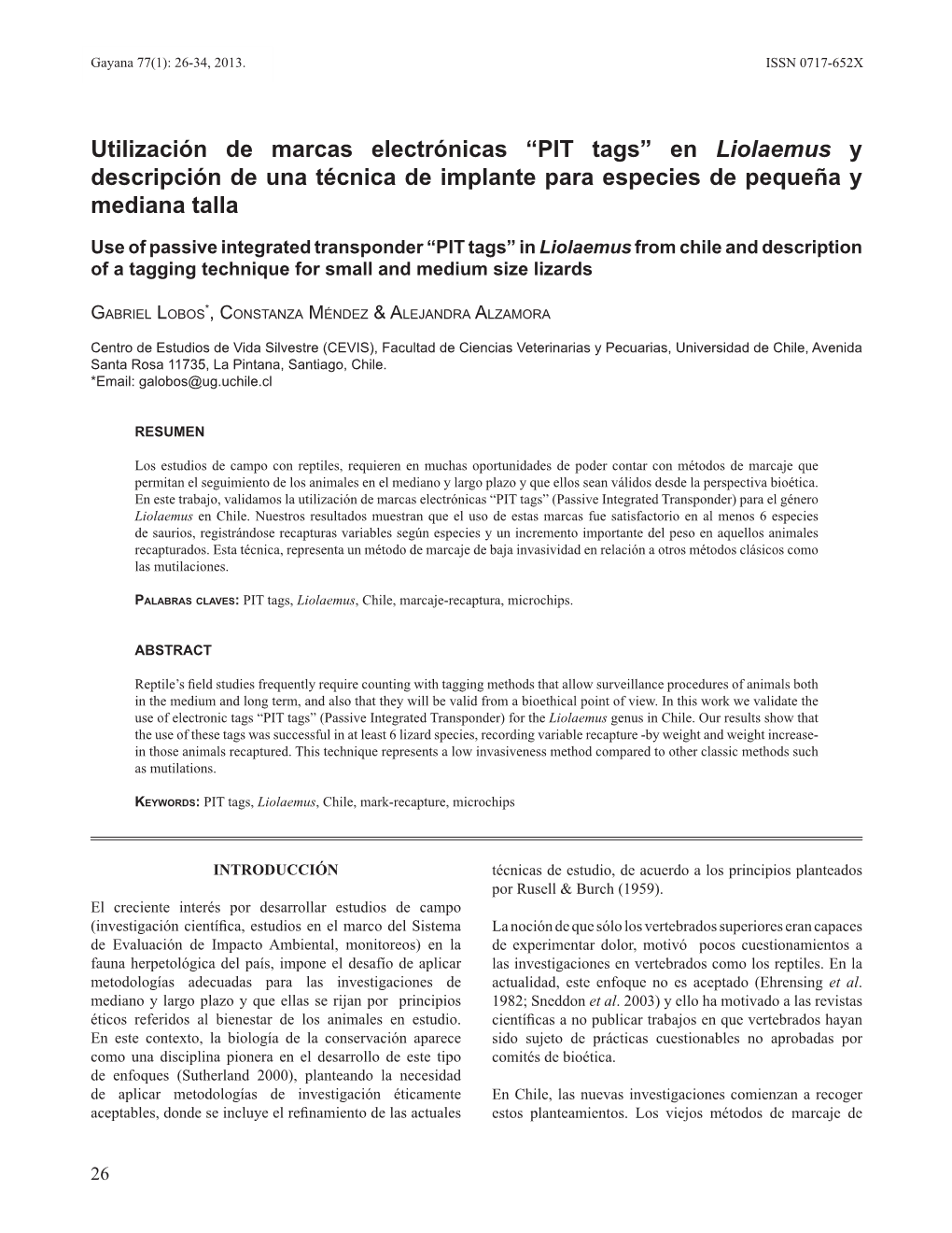 “PIT Tags” En Liolaemus Y Descripción De Una Técnica De Implante Para Especies De Pequeña Y Mediana Talla