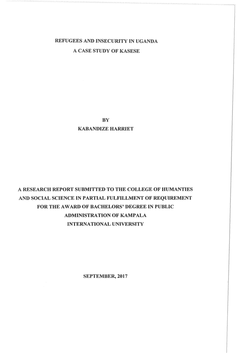 Refugees and Insecurity in Uganda a Case Study of Kasese