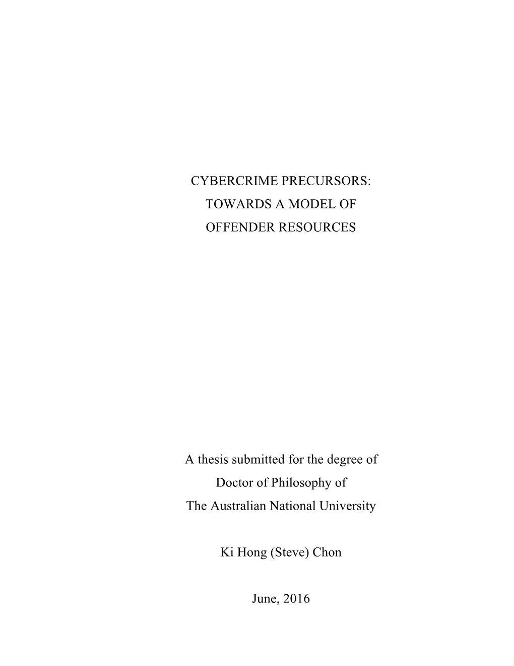 TOWARDS a MODEL of OFFENDER RESOURCES a Thesis Submitted