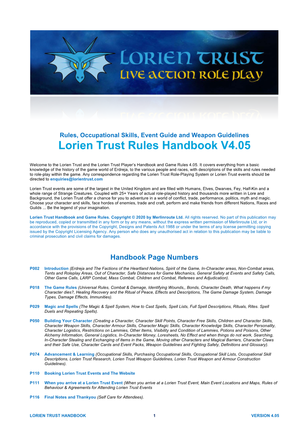 Lorien Trust Rules Handbook V4.05