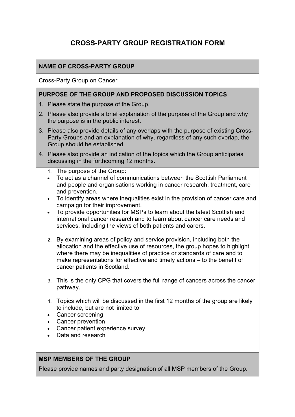 Cross-Party Group Registration Form