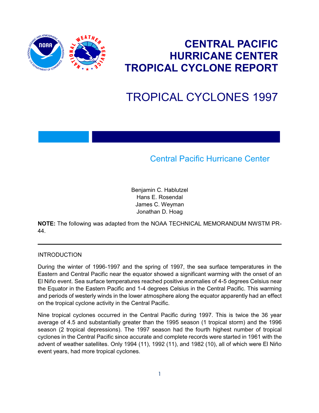 Tropical Cyclones 1997