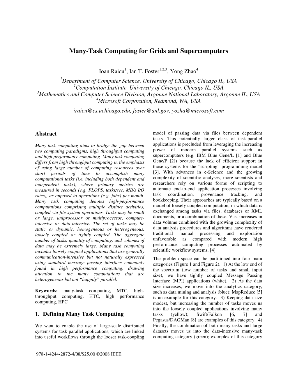 Many-Task Computing for Grids and Supercomputers