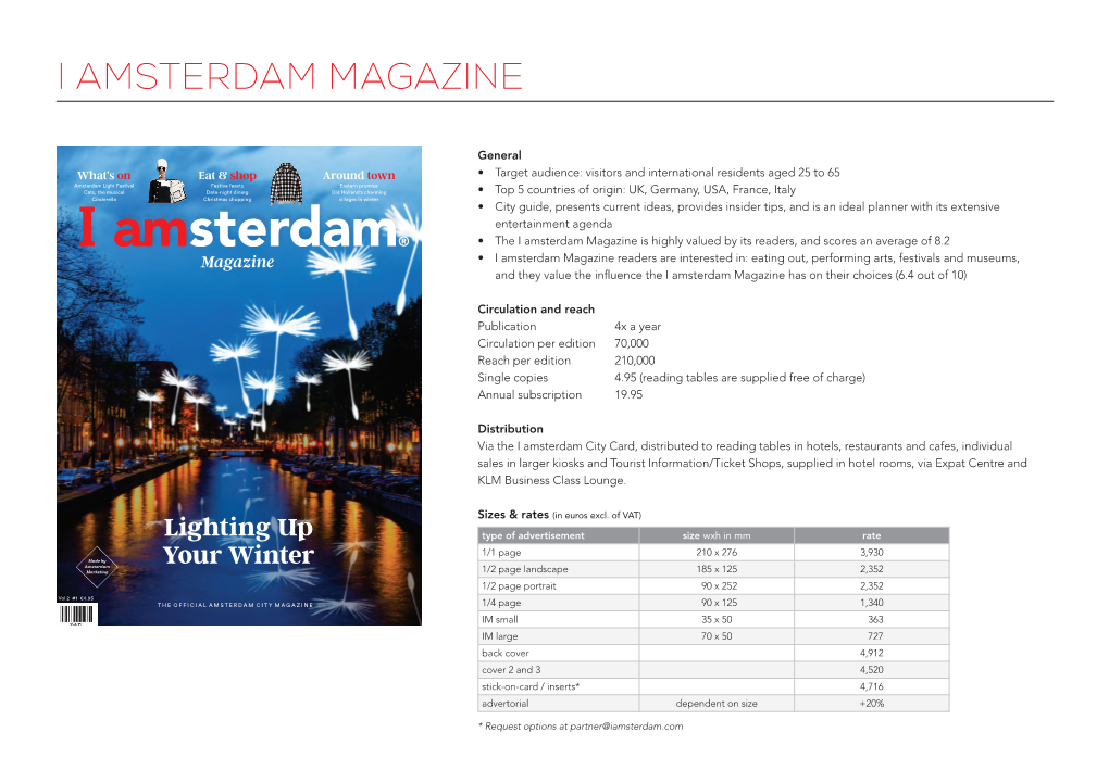 I AMSTERDAM MAGAZINE English-Language City Magazine for the Amsterdam Metropolitan Area