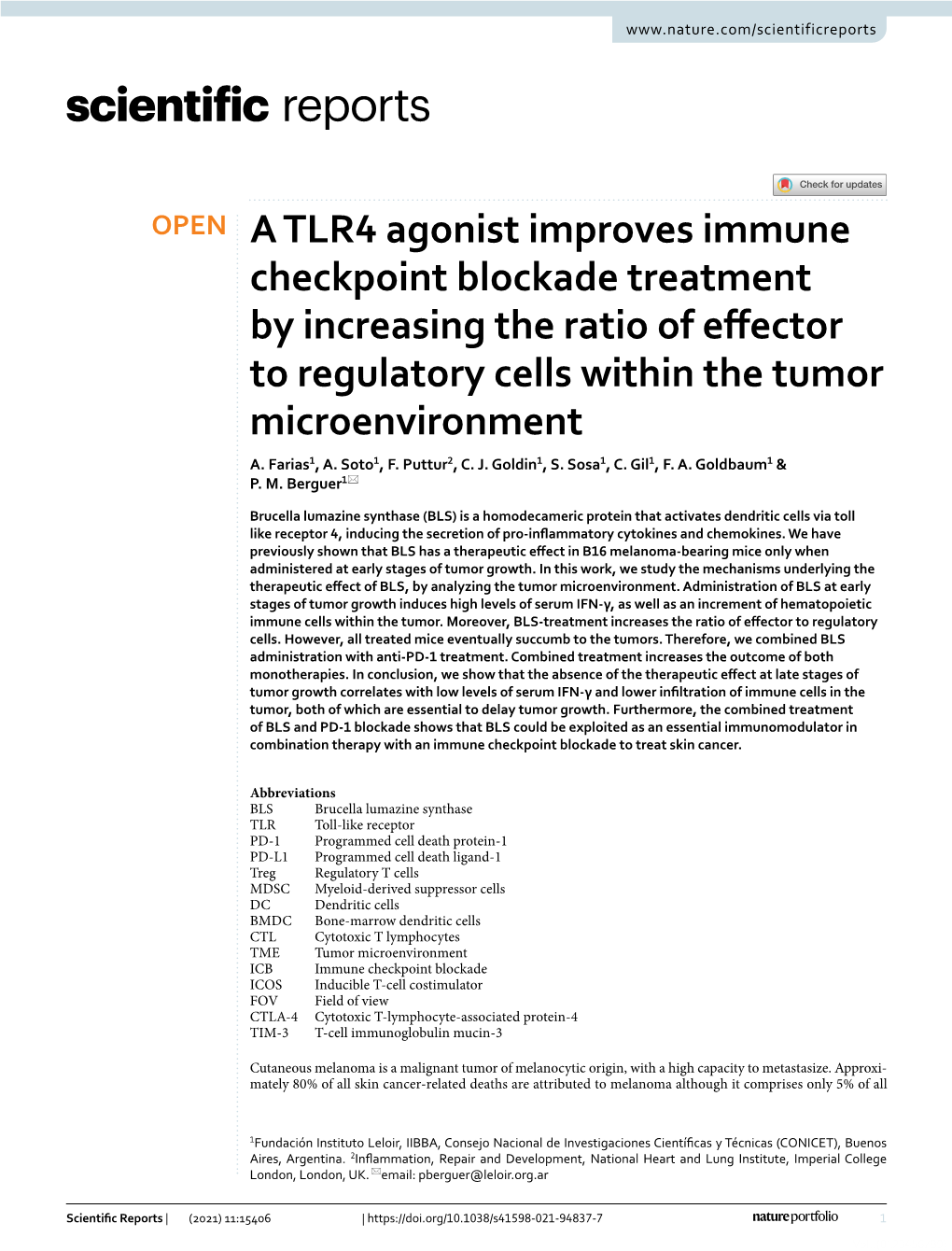 A TLR4 Agonist Improves Immune Checkpoint Blockade Treatment by Increasing the Ratio of Efector to Regulatory Cells Within the Tumor Microenvironment A