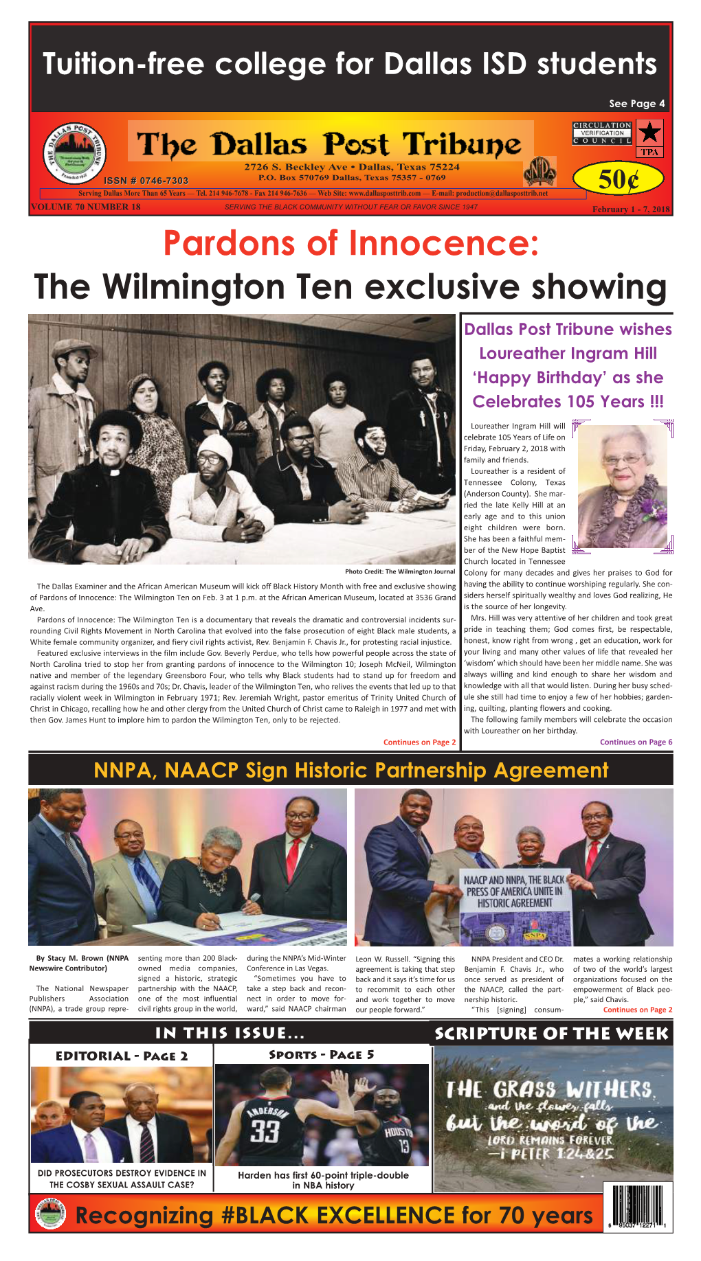 Pardons of Innocence: the Wilmington Ten Exclusive Showing Dallas Post Tribune Wishes Loureather Ingram Hill ‘Happy Birthday’ As She Celebrates 105 Years !!!
