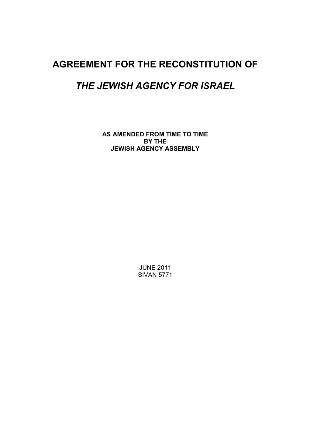 Agreement for the Reconstitution of the Jewish Agency for Israel