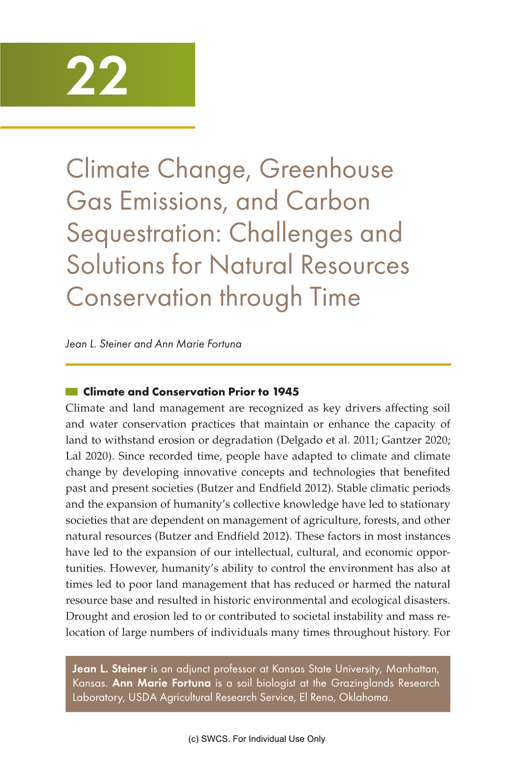Climate Change, Greenhouse Gas Emissions, and Carbon Sequestration: Challenges and Solutions for Natural Resources Conservation Through Time