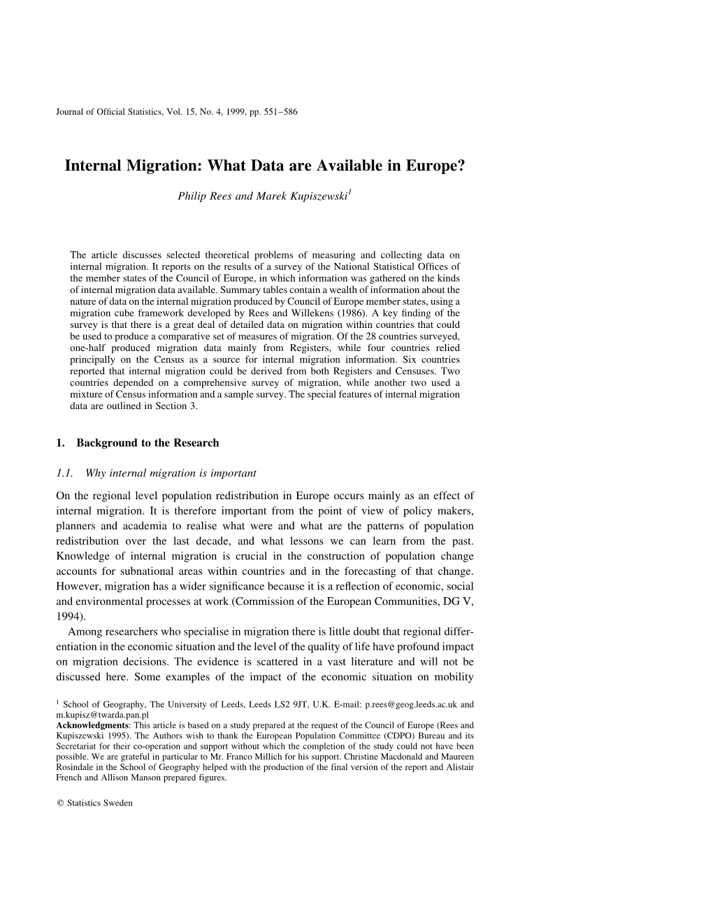 Internal Migration: What Data Are Available in Europe?