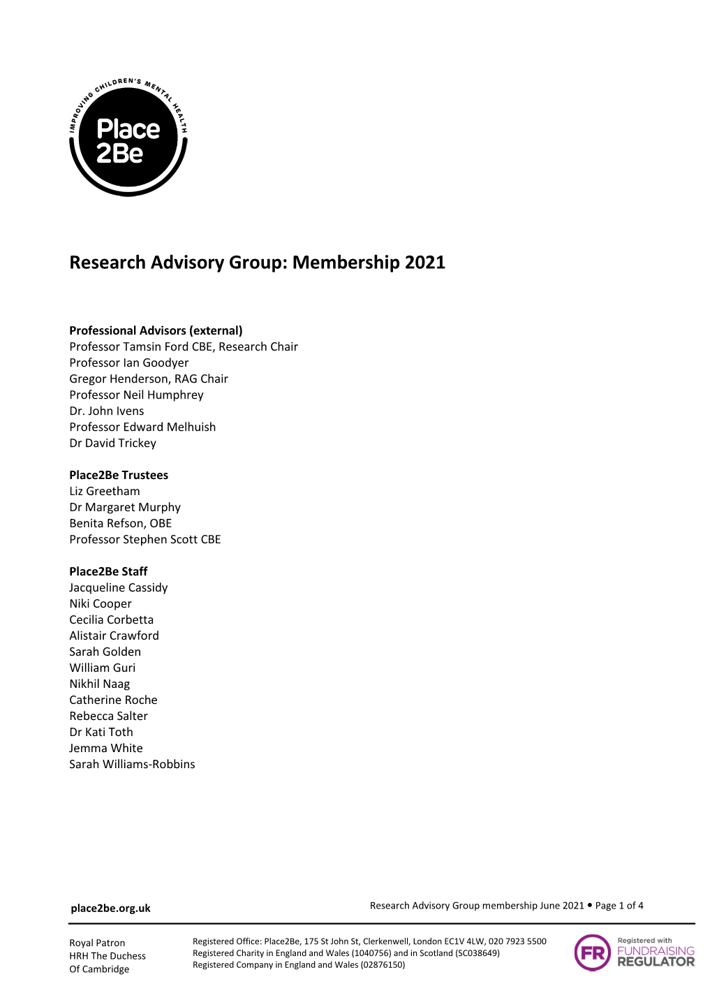 Research Advisory Group: Membership 2021