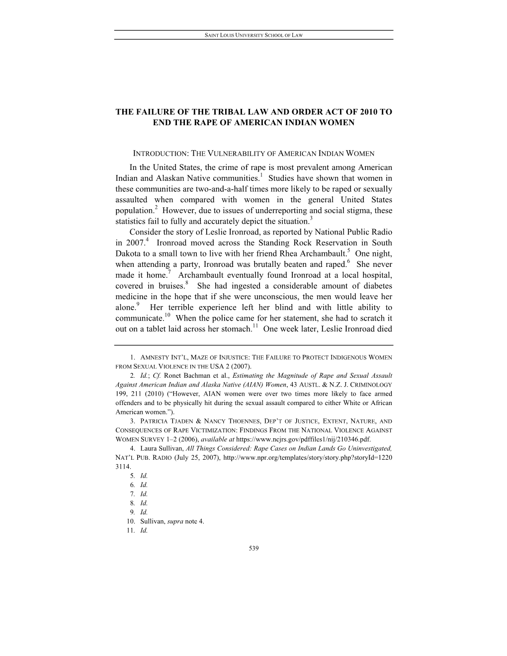 The Failure of the Tribal Law and Order Act of 2010 to End the Rape of American Indian Women